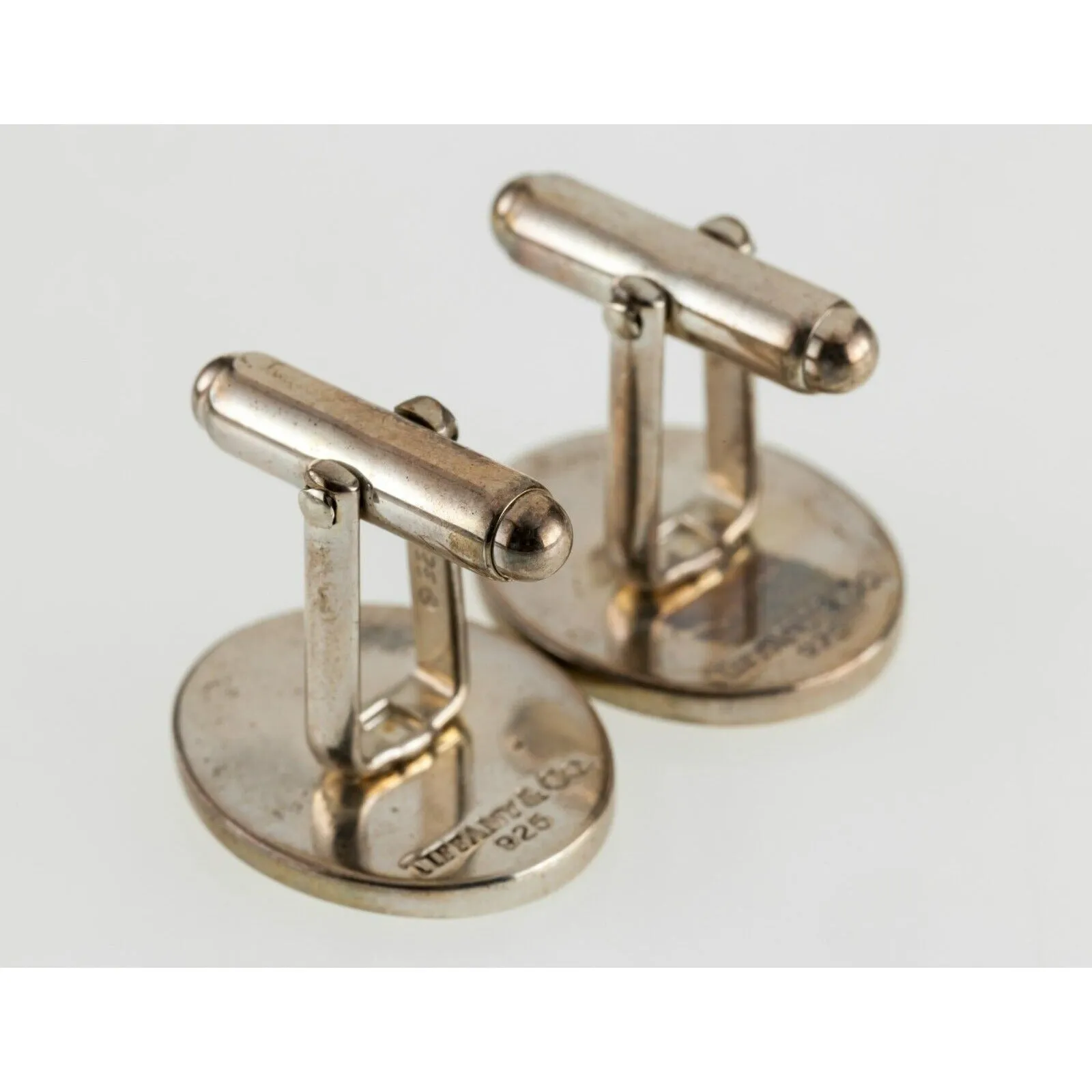Tiffany & Co. Sterling Silver Engine-turned Oval Cufflinks w/Monogram