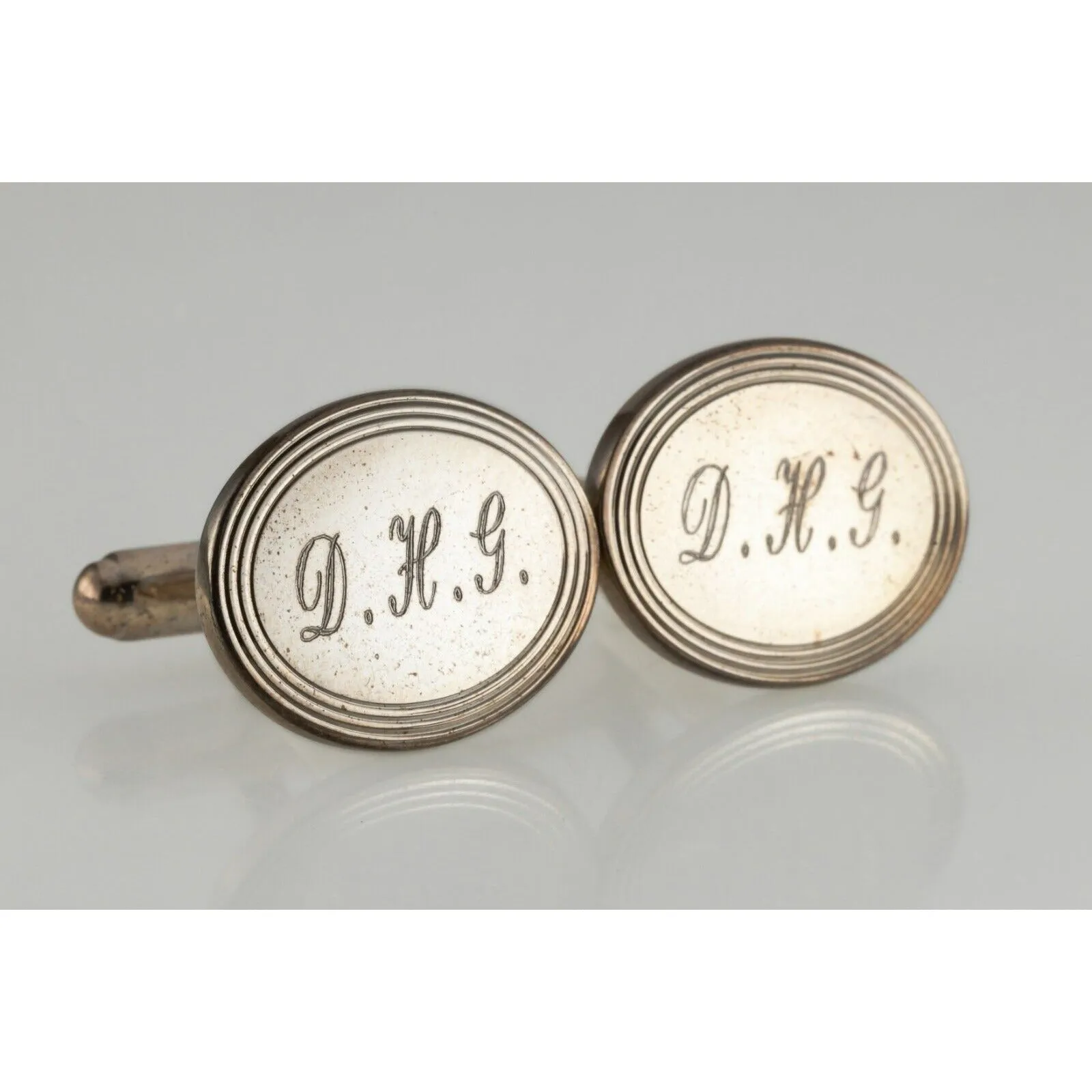 Tiffany & Co. Sterling Silver Engine-turned Oval Cufflinks w/Monogram