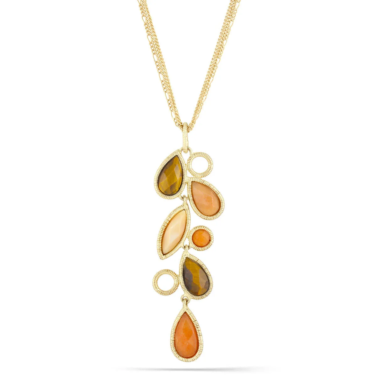 TIGER'S EYE AND BROWN STONE TEARDROP NECKLACES #171RD1401 (4C1)