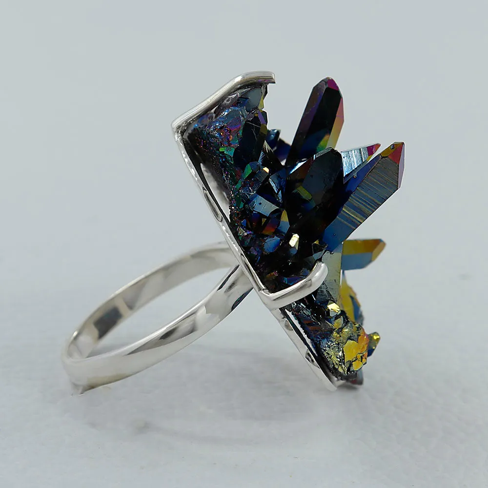 Titanium Druse 925 Sterling Silver Ring