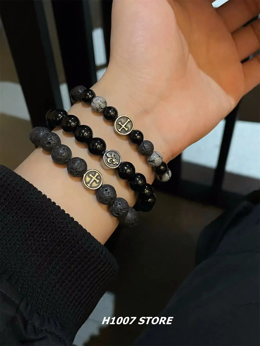 Titanium Steel Cross Beaded Bracelet