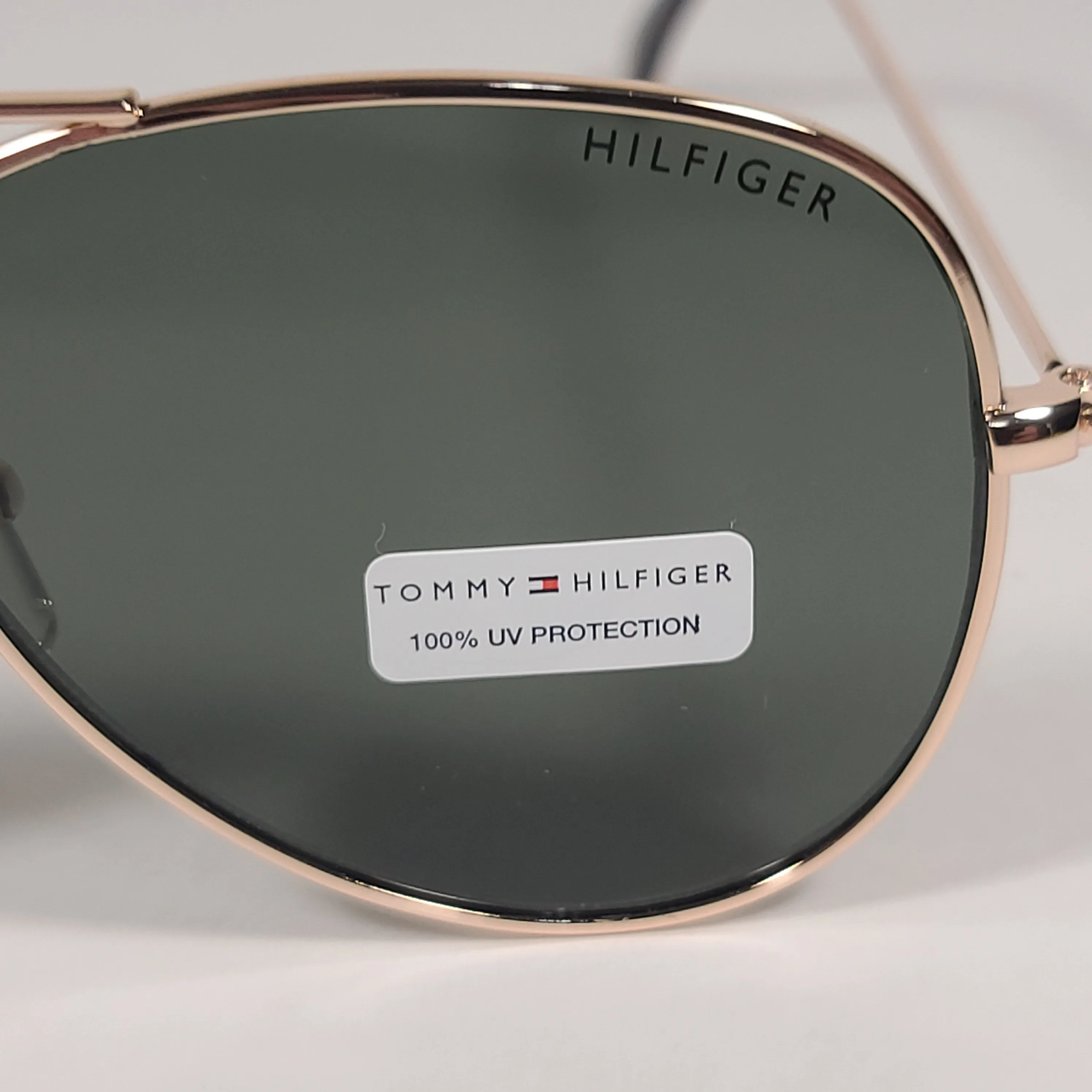 Tommy Hilfiger Simon Aviator Sunglasses Gold And Brown Metal Frame Green Lens