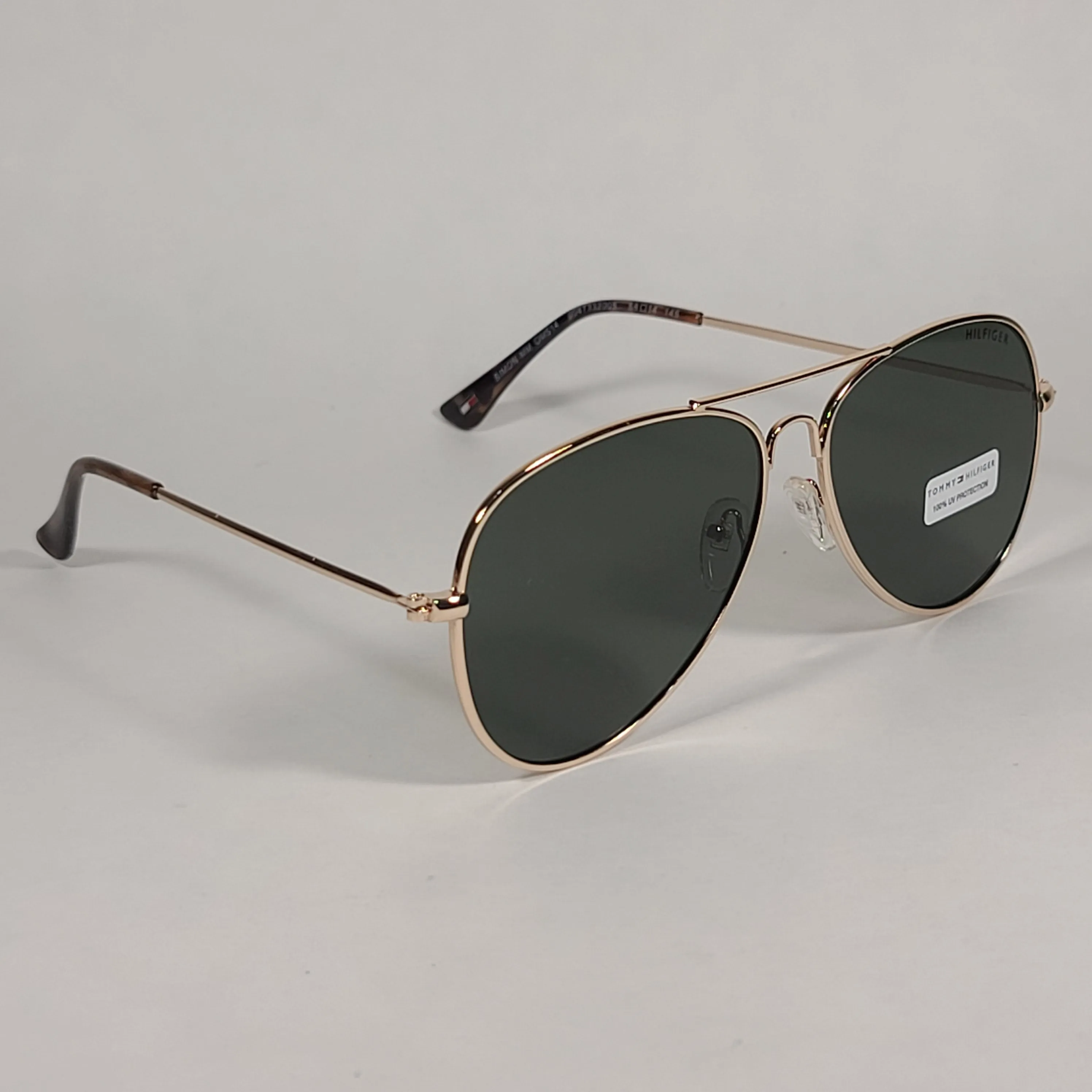 Tommy Hilfiger Simon Aviator Sunglasses Gold And Brown Metal Frame Green Lens