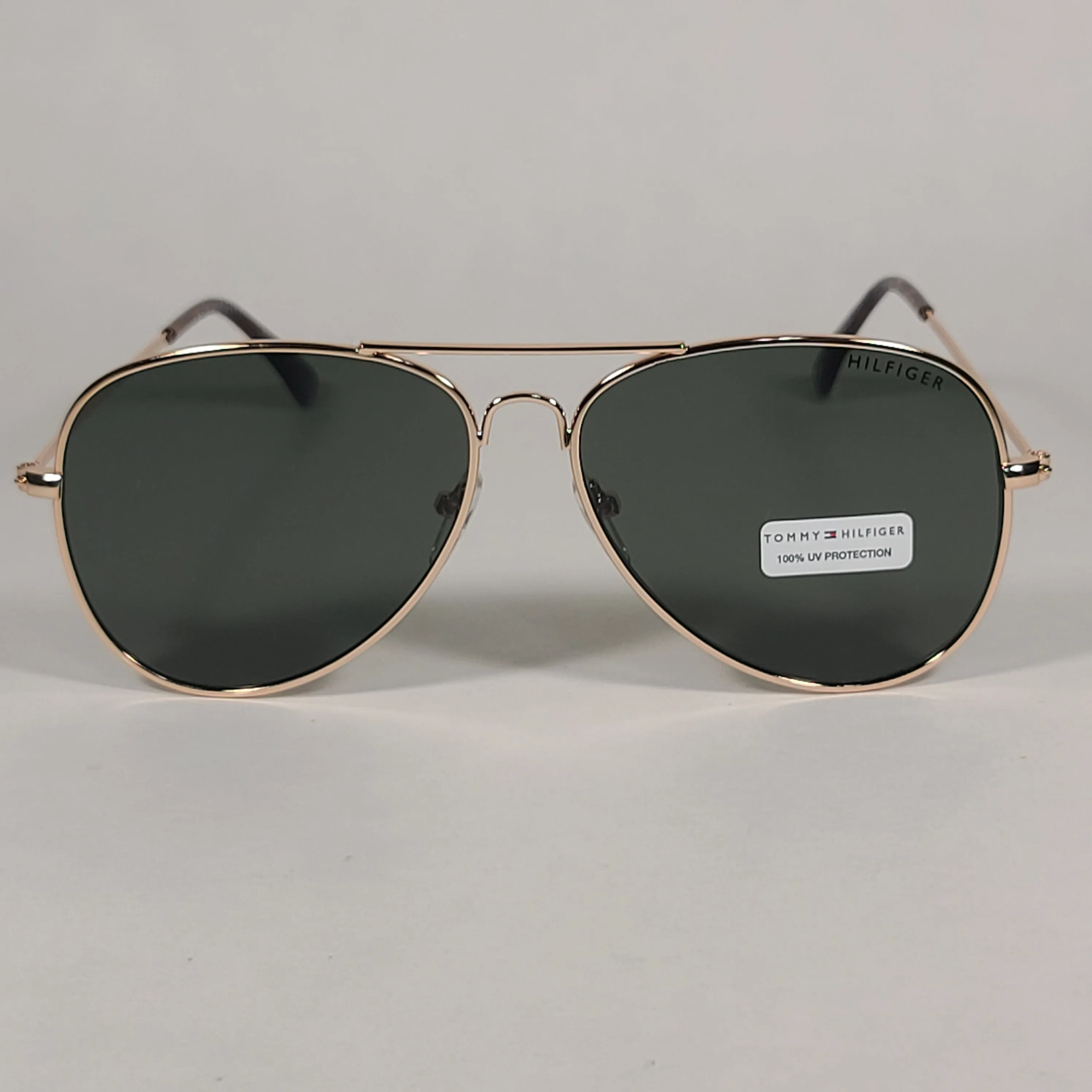 Tommy Hilfiger Simon Aviator Sunglasses Gold And Brown Metal Frame Green Lens