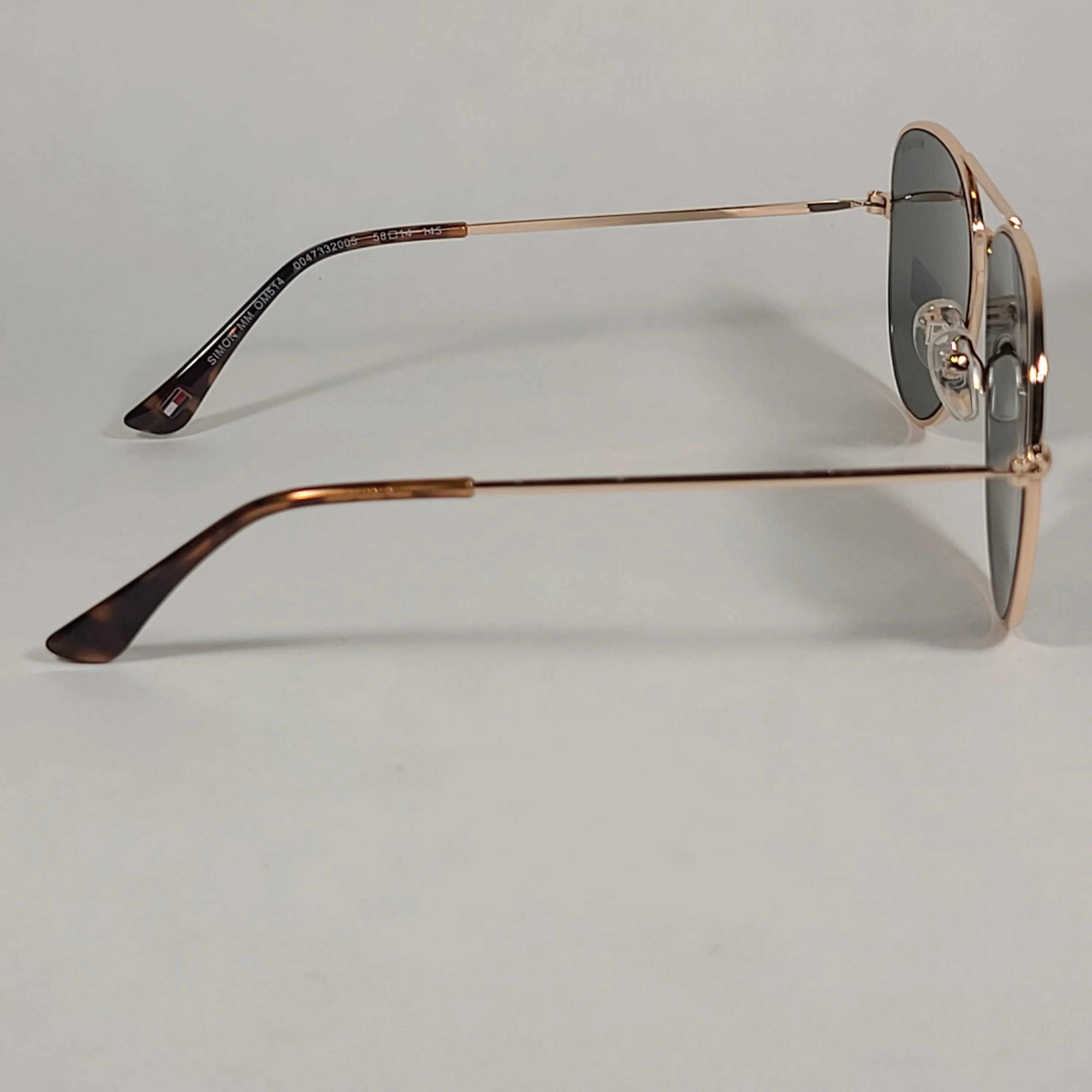 Tommy Hilfiger Simon Aviator Sunglasses Gold And Brown Metal Frame Green Lens