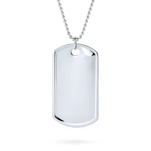Traditional Men's Army Dog Tag Pendant Necklace Sterling Silver 18-24 Inch Chain