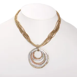 TRI-TONE CIRCLE 2" INCHES PENDANT NECKLACE #SC15407TT (OC25)