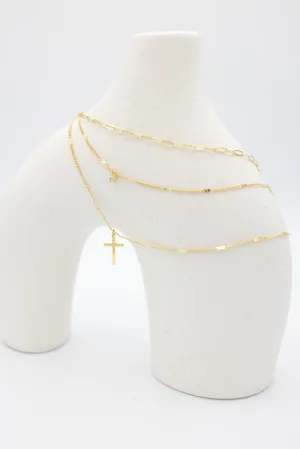 Triple Cross Chain Necklaces in Gold | DNC127GDCRY