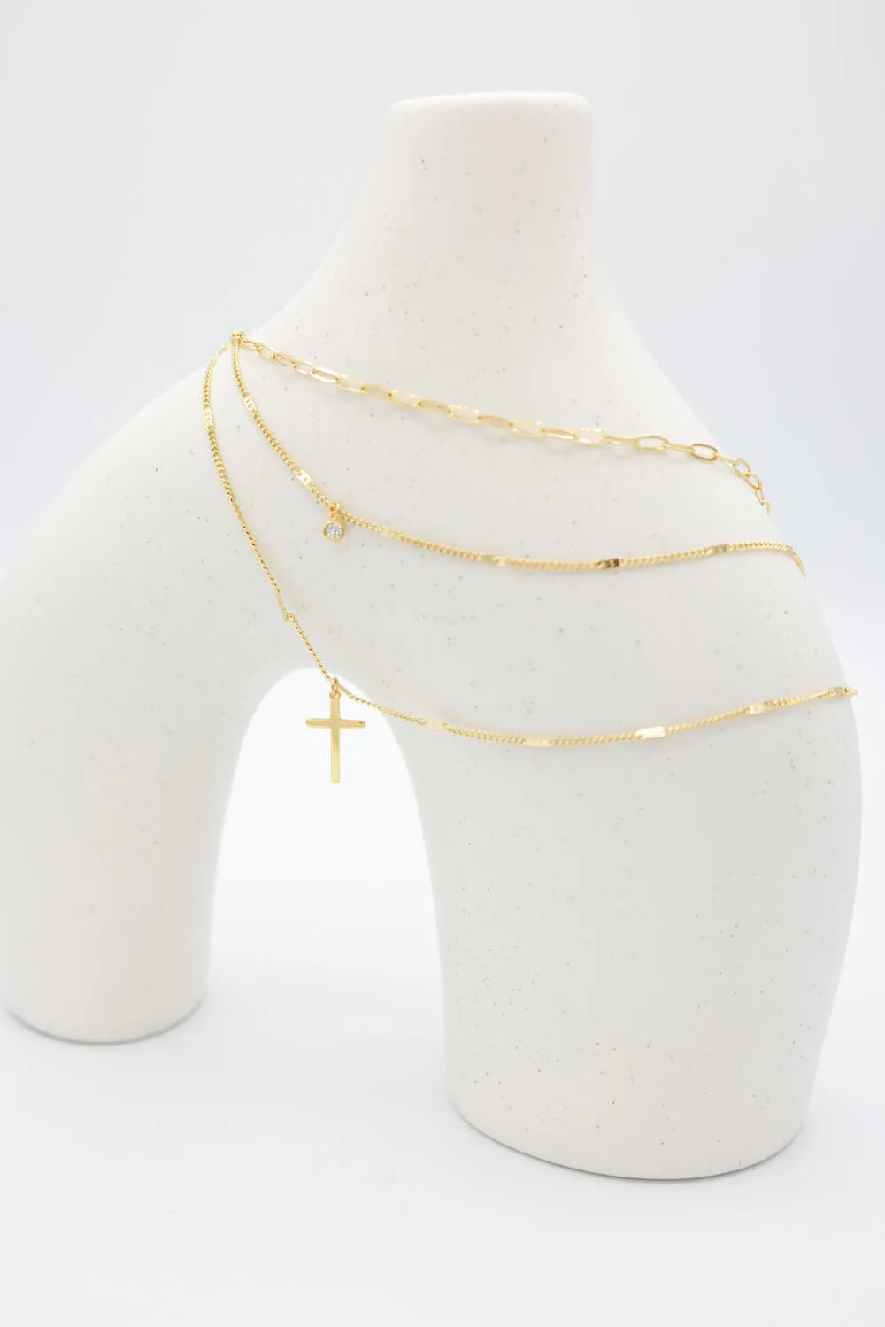 Triple Cross Chain Necklaces in Gold | DNC127GDCRY