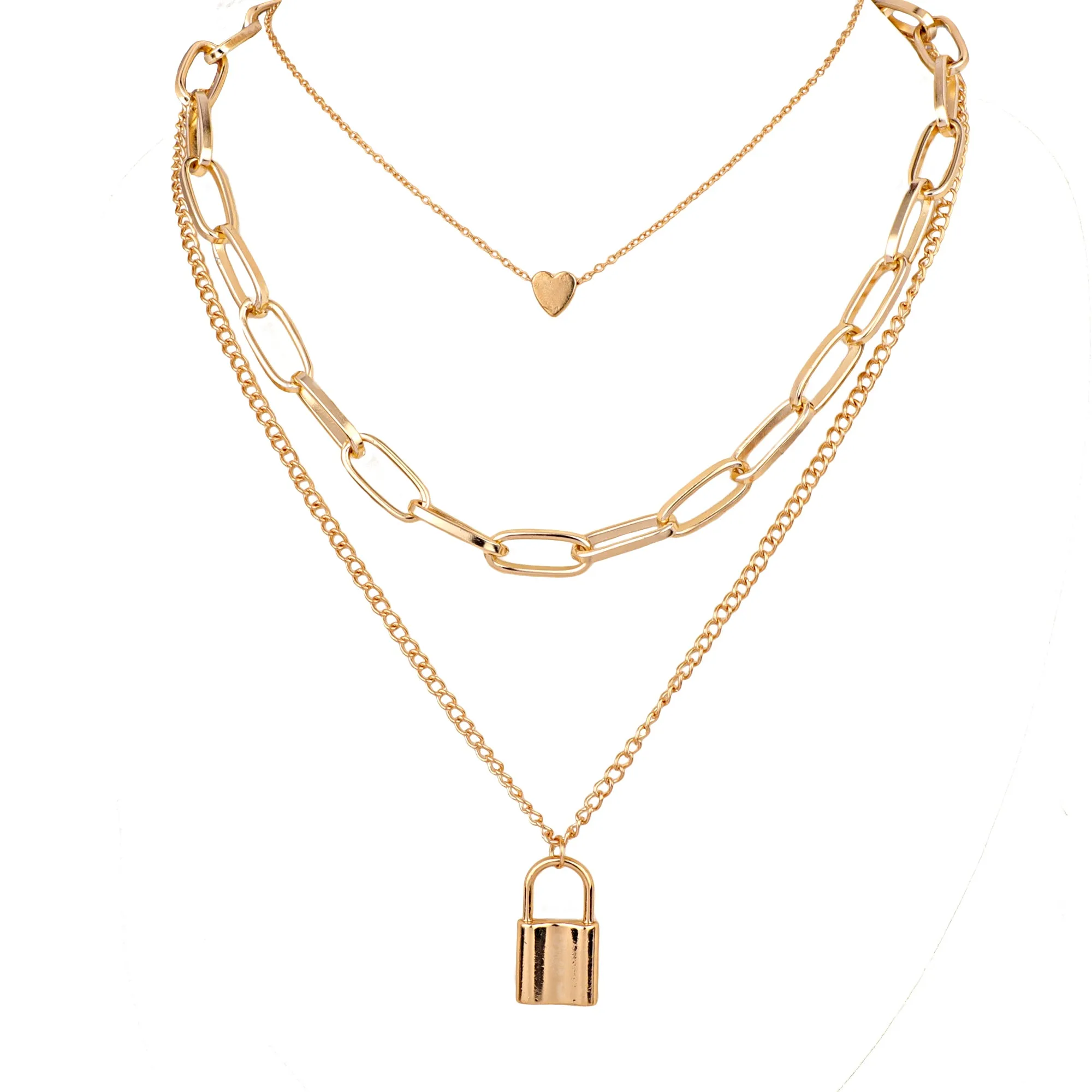 Triple Layered Heart and Lock Pendant