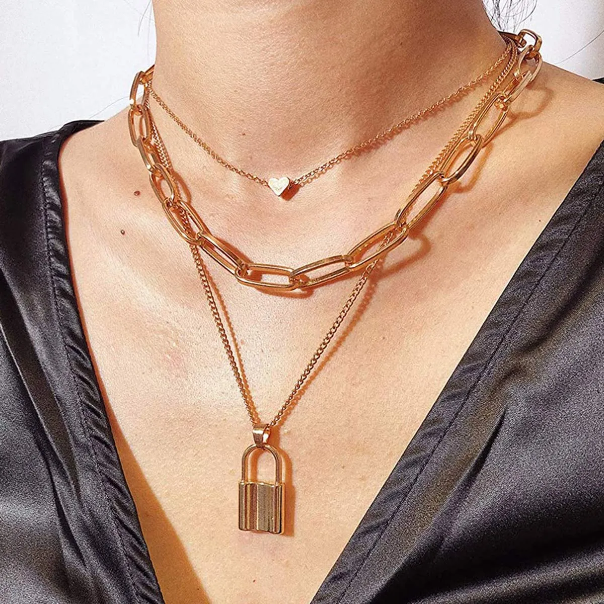 Triple Layered Heart and Lock Pendant