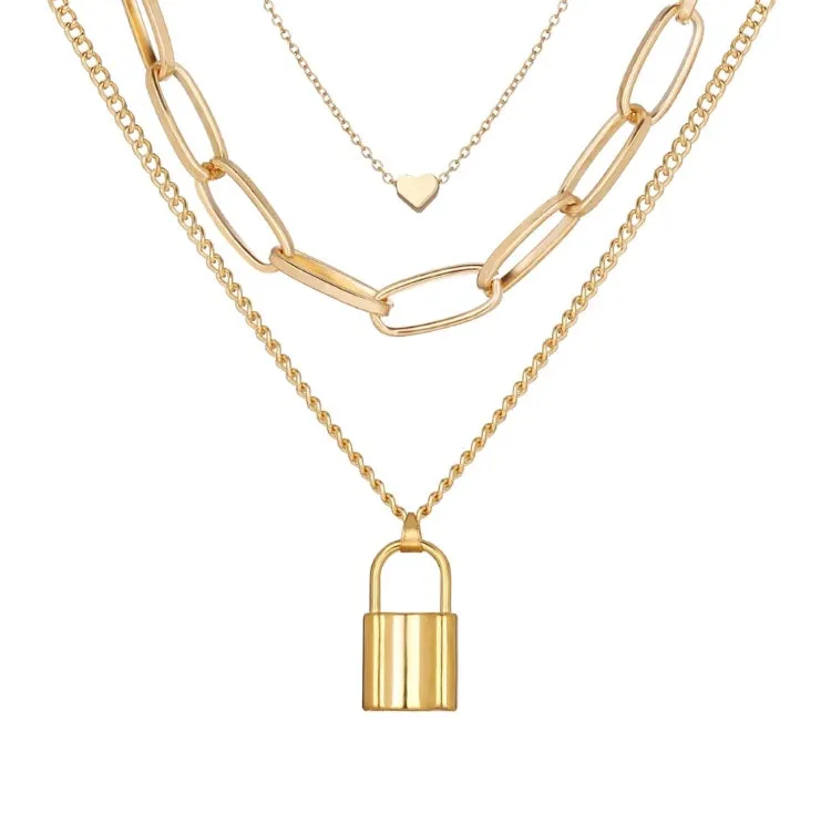Triple Layered Heart and Lock Pendant