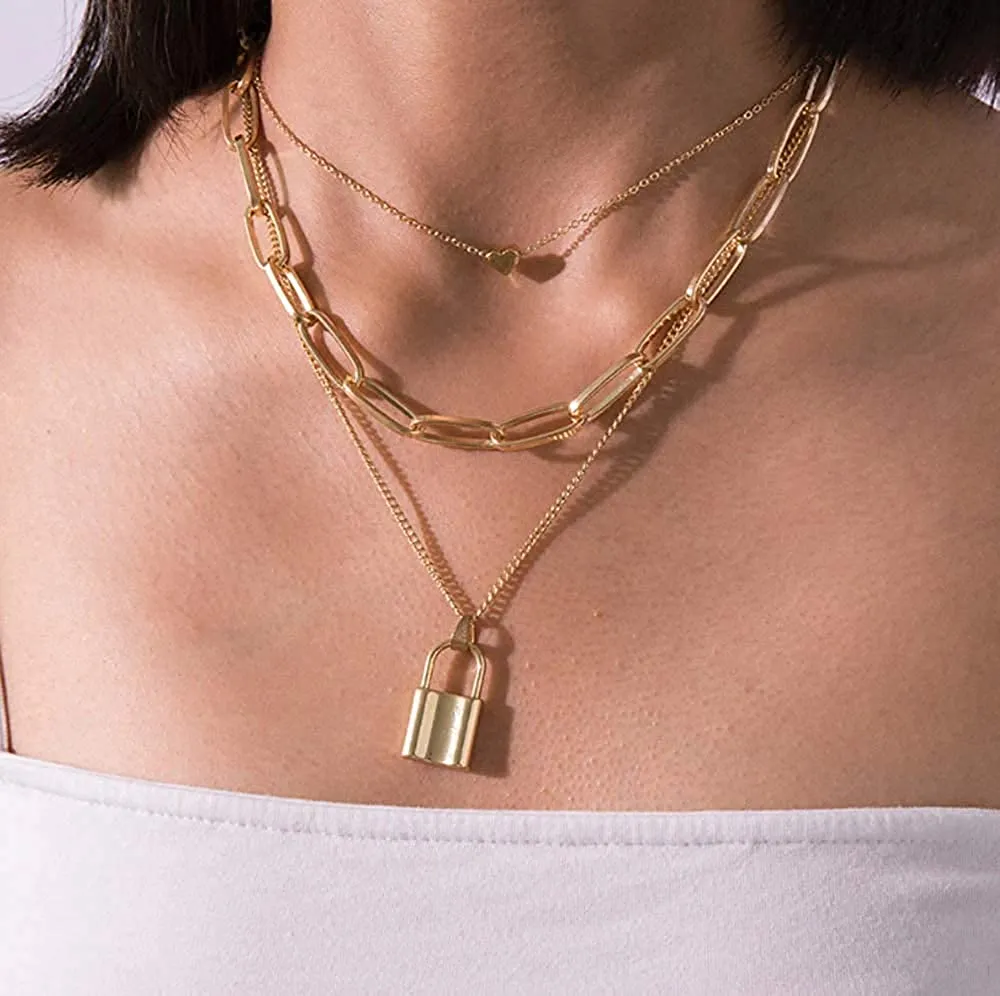 Triple Layered Heart and Lock Pendant