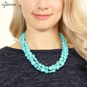 Triple Strand Stones Beaded Statement Necklace