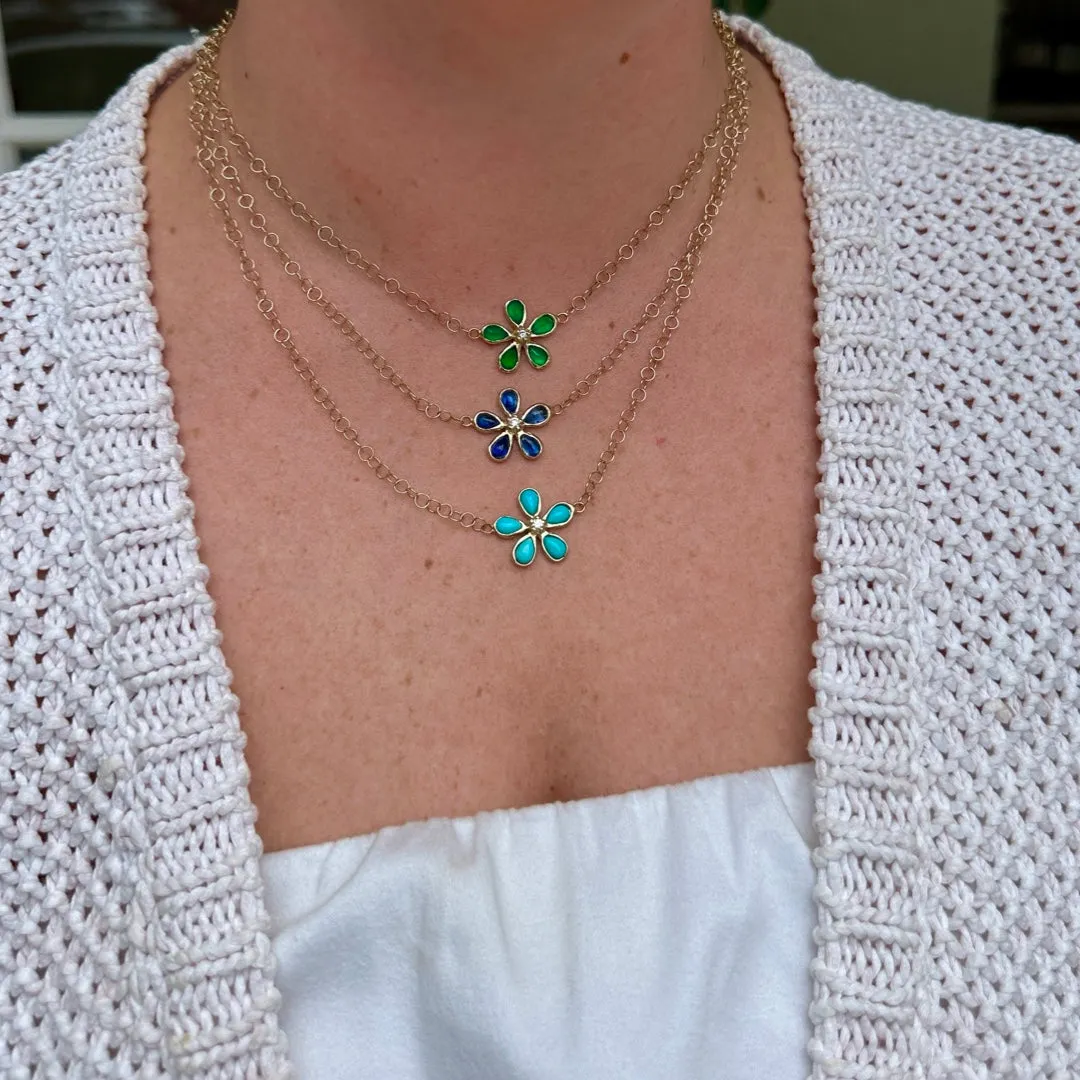 Turquoise & Diamond Orchid Necklace