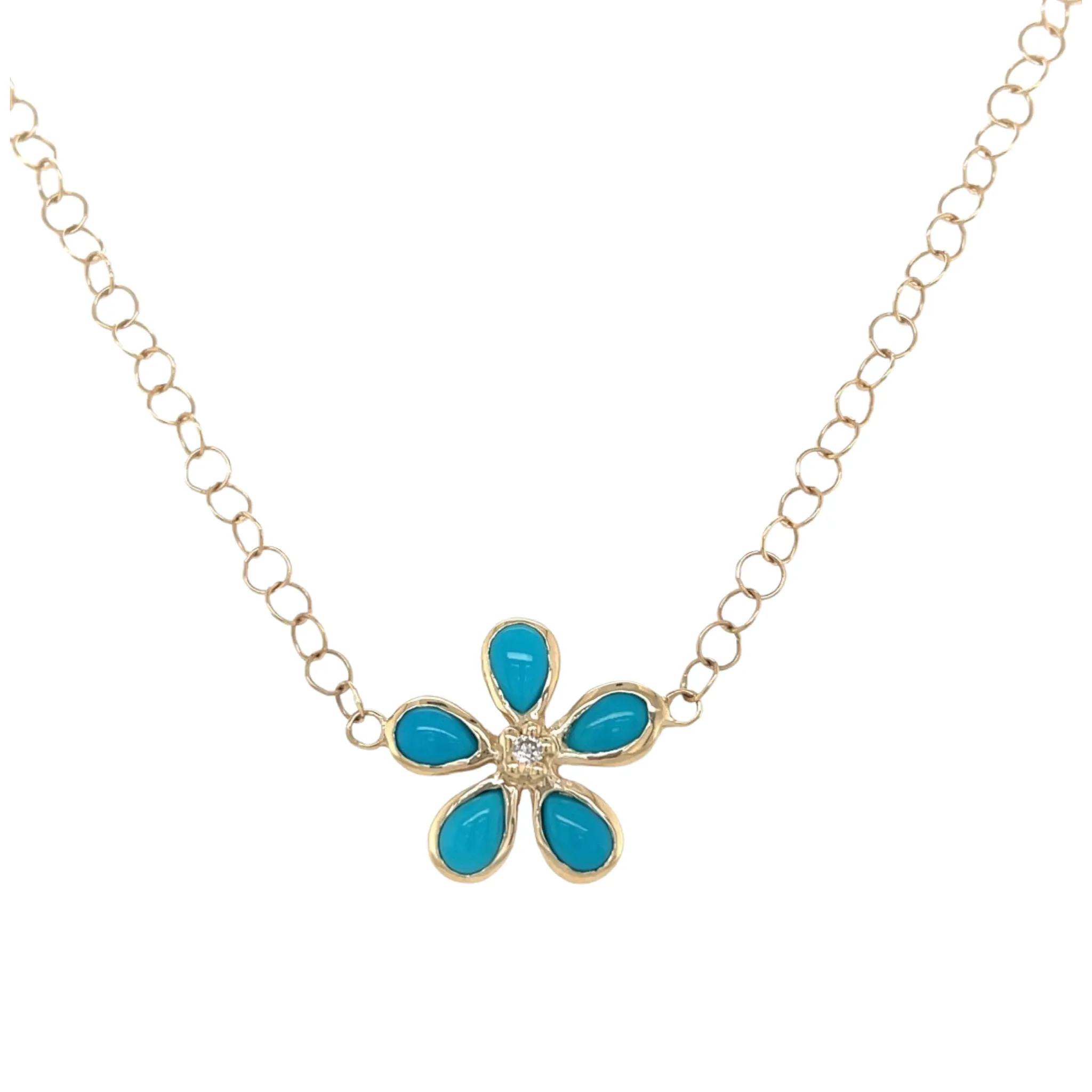 Turquoise & Diamond Orchid Necklace