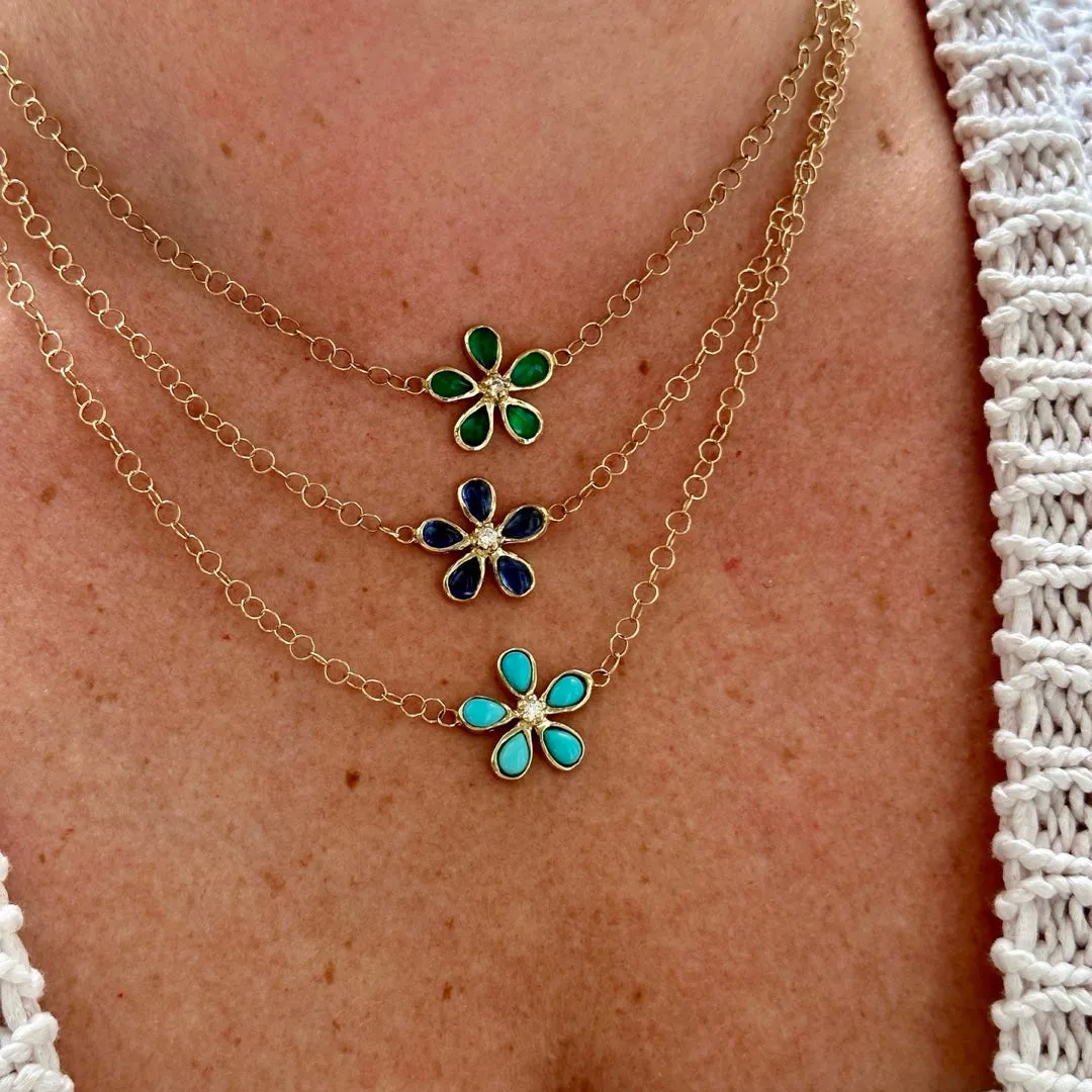 Turquoise & Diamond Orchid Necklace