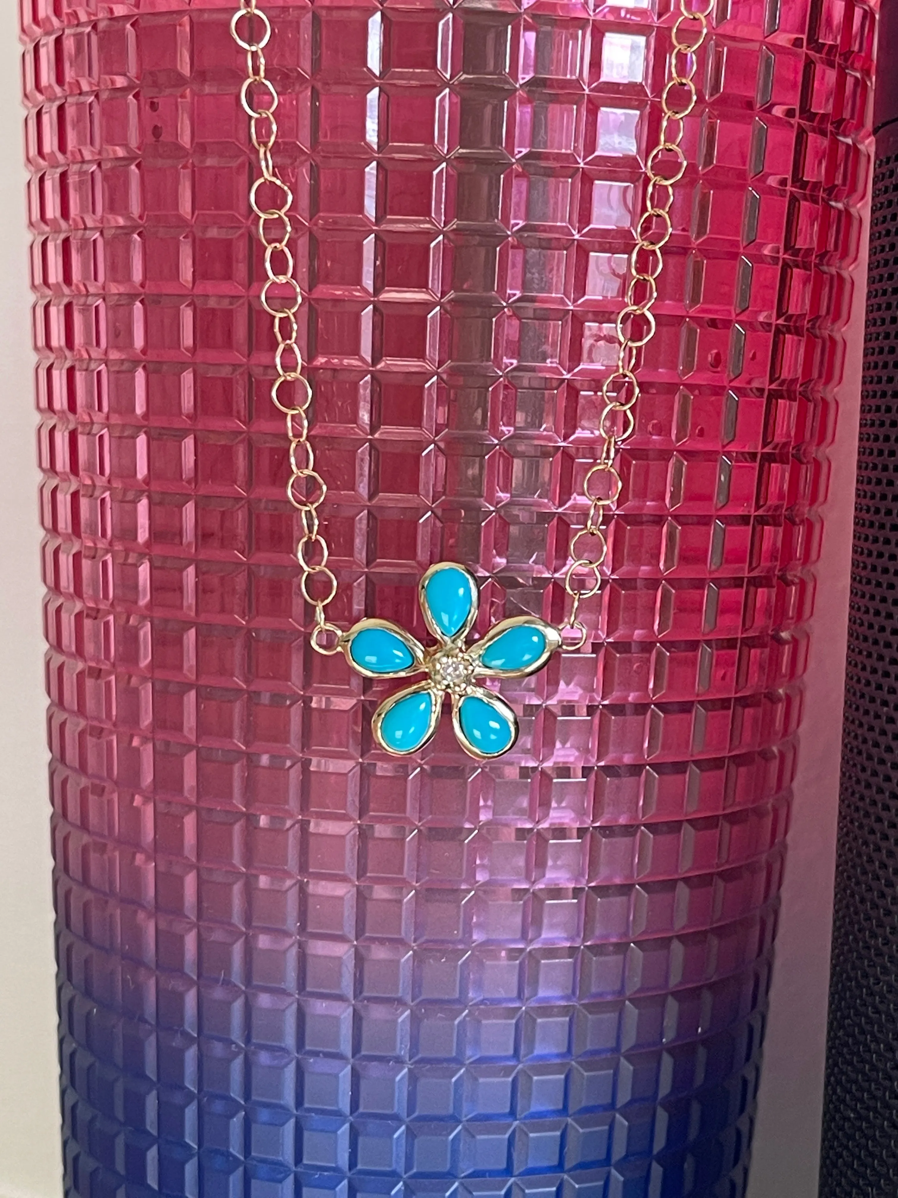Turquoise & Diamond Orchid Necklace