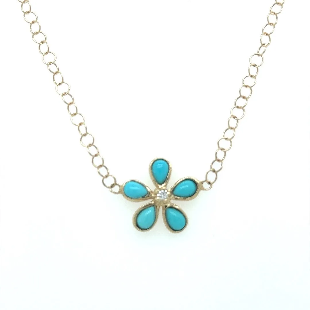 Turquoise & Diamond Orchid Necklace