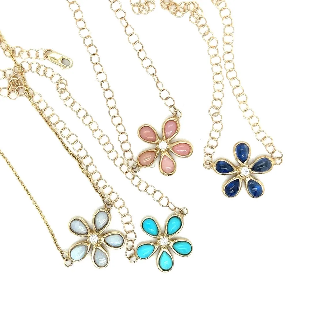 Turquoise & Diamond Orchid Necklace