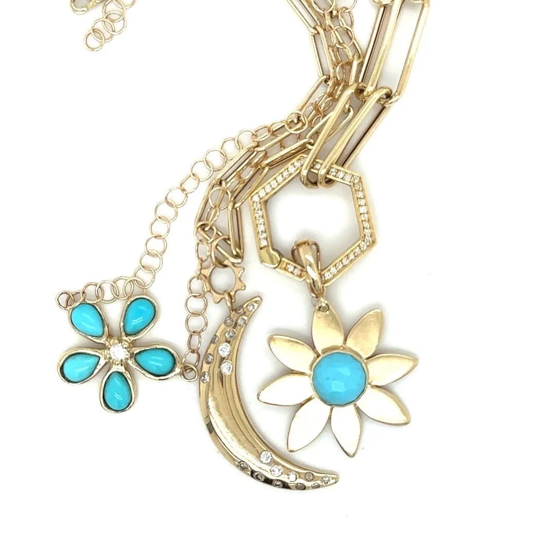 Turquoise & Diamond Orchid Necklace