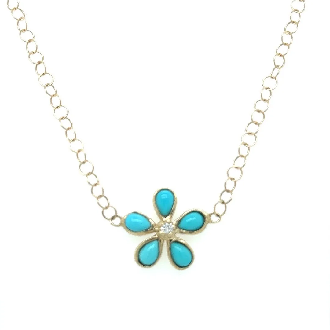 Turquoise & Diamond Orchid Necklace