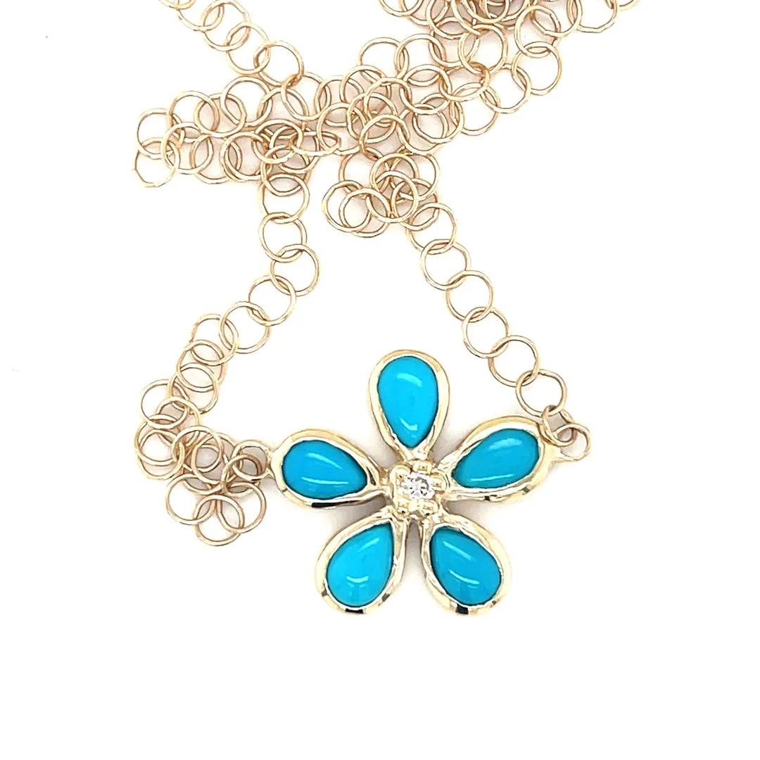 Turquoise & Diamond Orchid Necklace