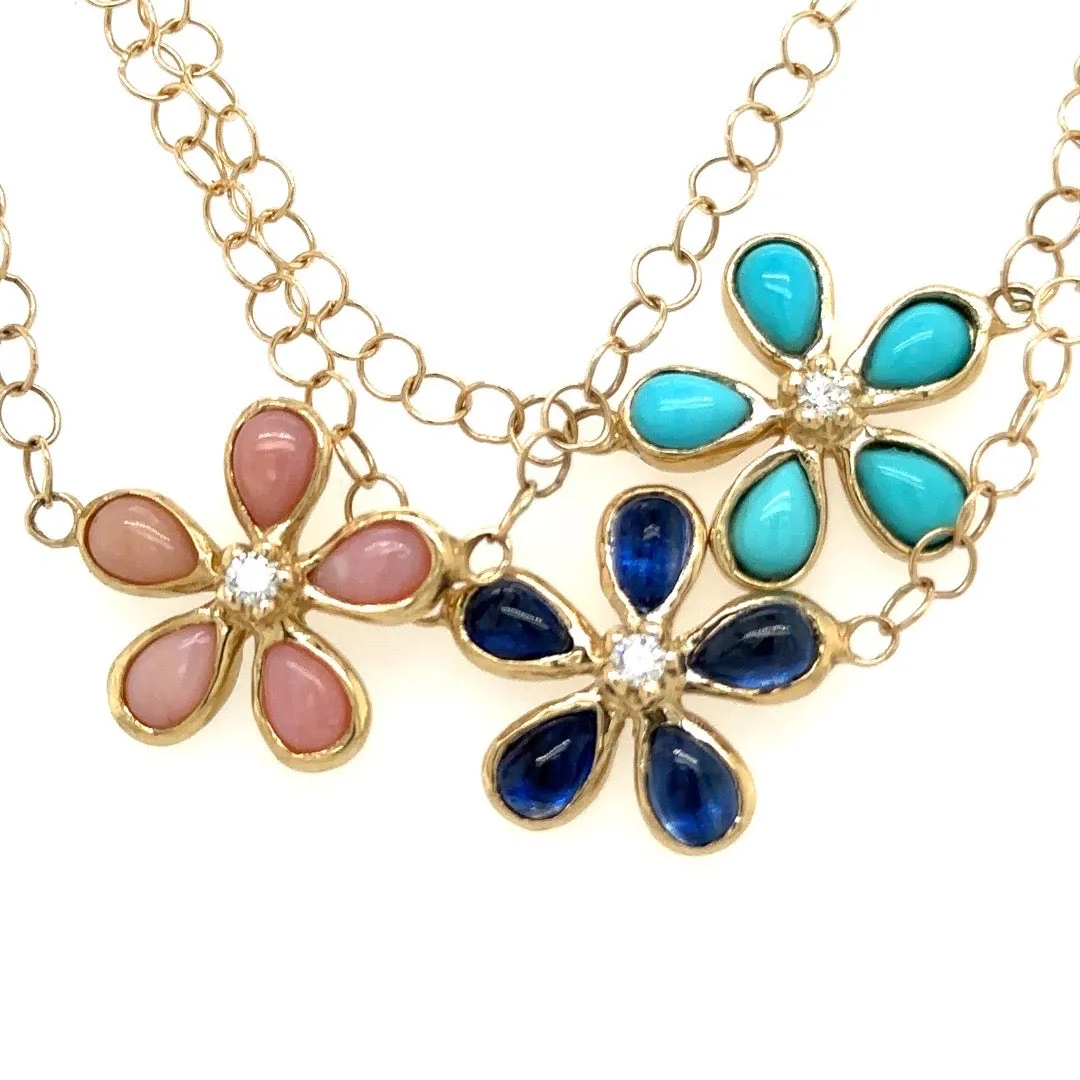 Turquoise & Diamond Orchid Necklace
