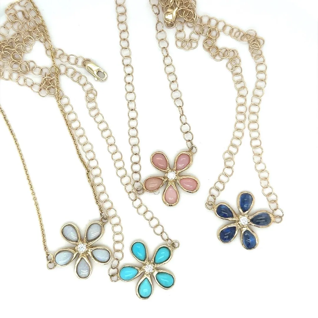 Turquoise & Diamond Orchid Necklace