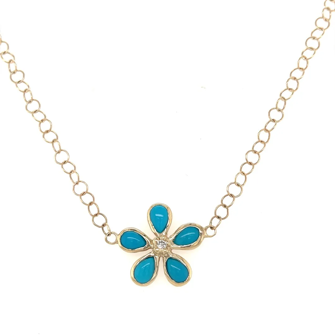 Turquoise & Diamond Orchid Necklace