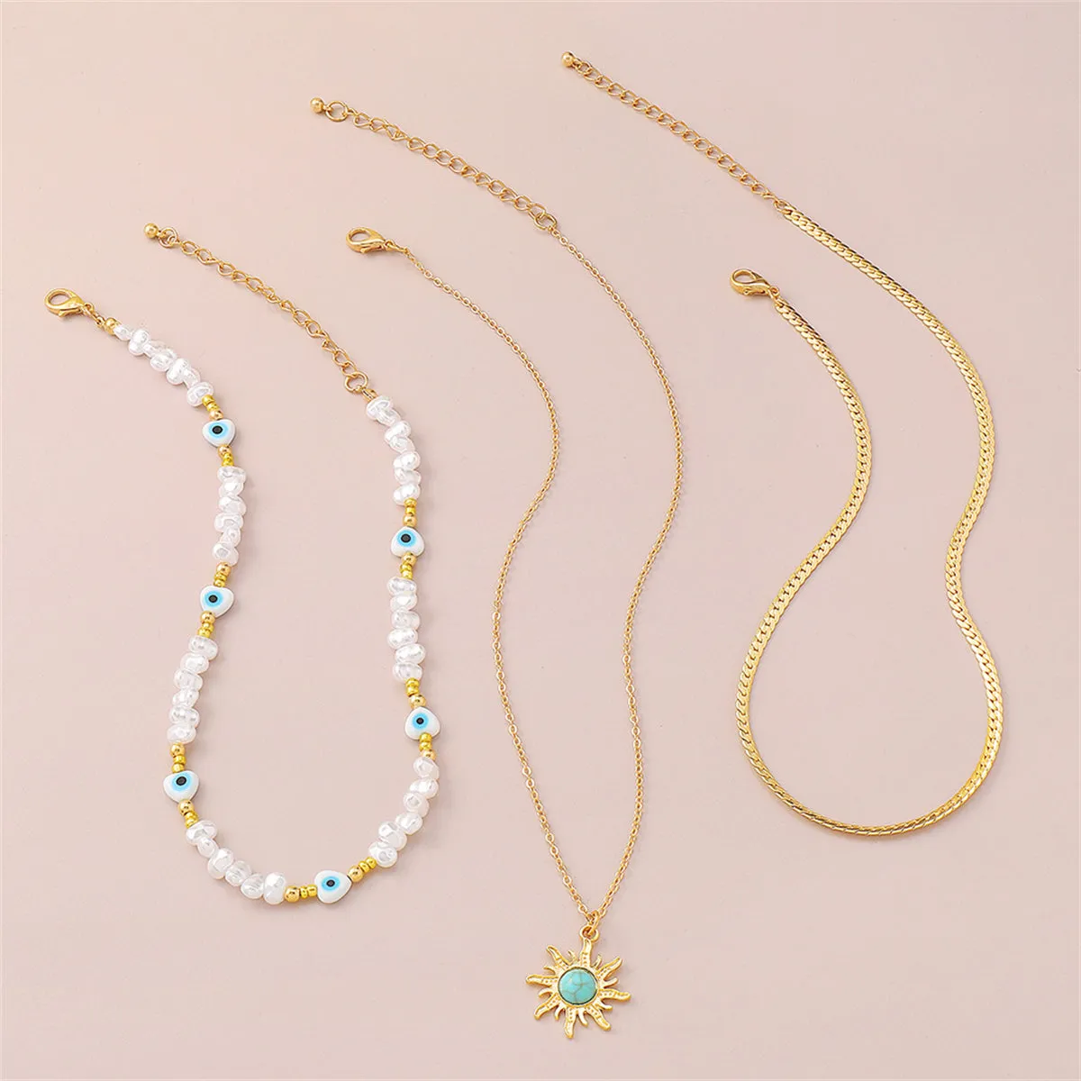 Turquoise & Pearl 18K Gold-Plated Sun Pendant Necklace Set