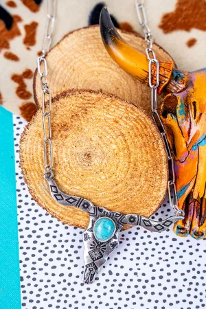 Turquoise and Silvertone Stanton Steer Necklace
