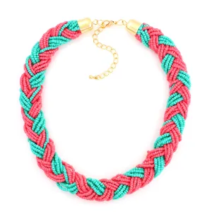 TURQUOISE PINK BEAD NECKLACES #FW1404120 (KF5)