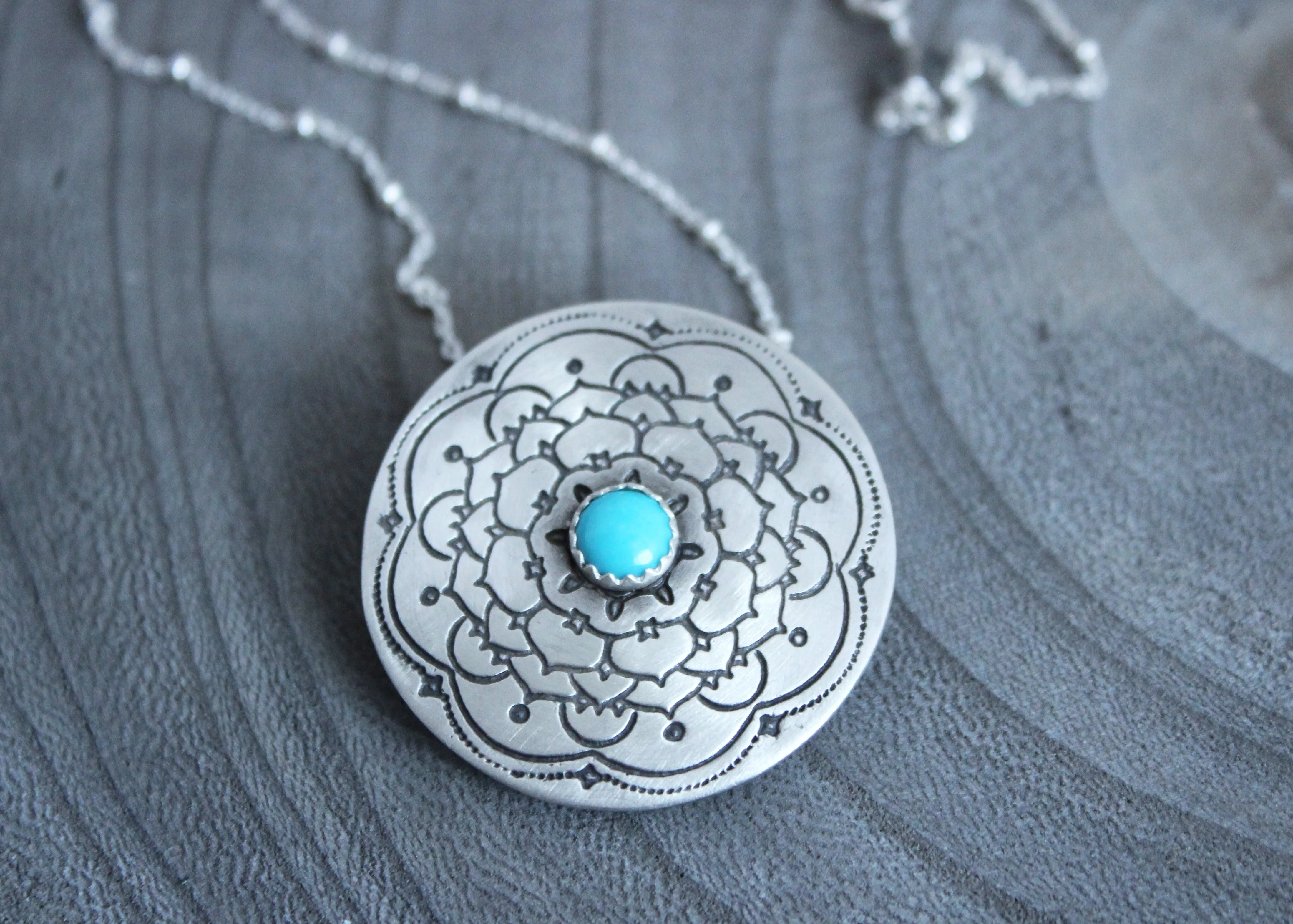 Turquoise Silver Mandala Necklace