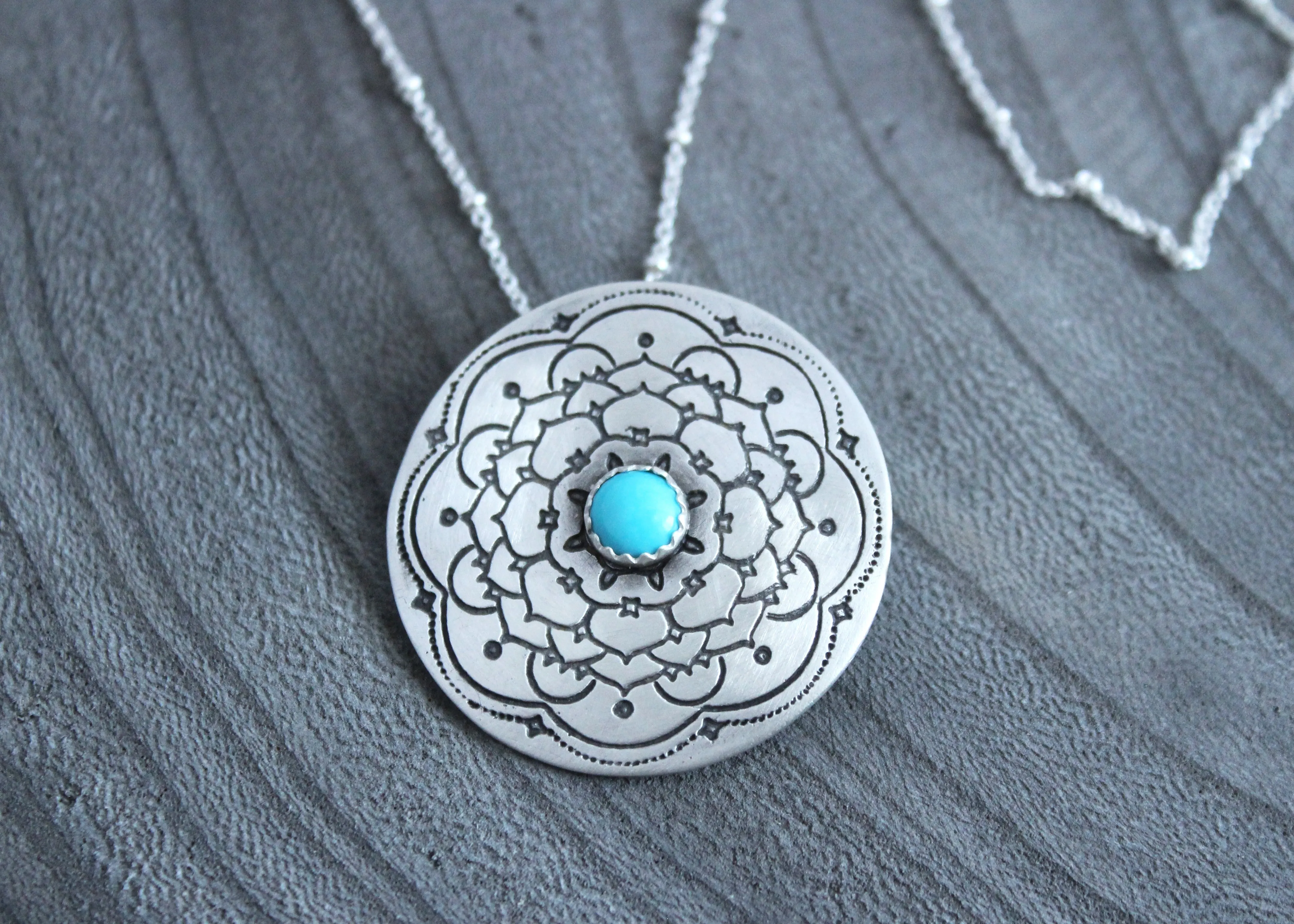 Turquoise Silver Mandala Necklace