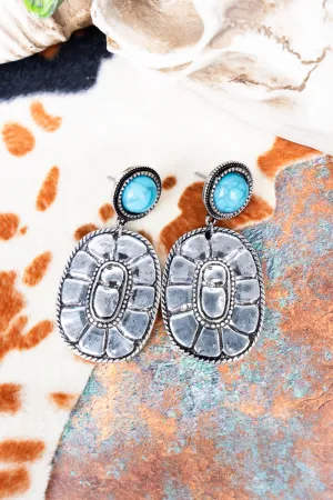 Turquoise Thundercanyon Silvertone Earrings