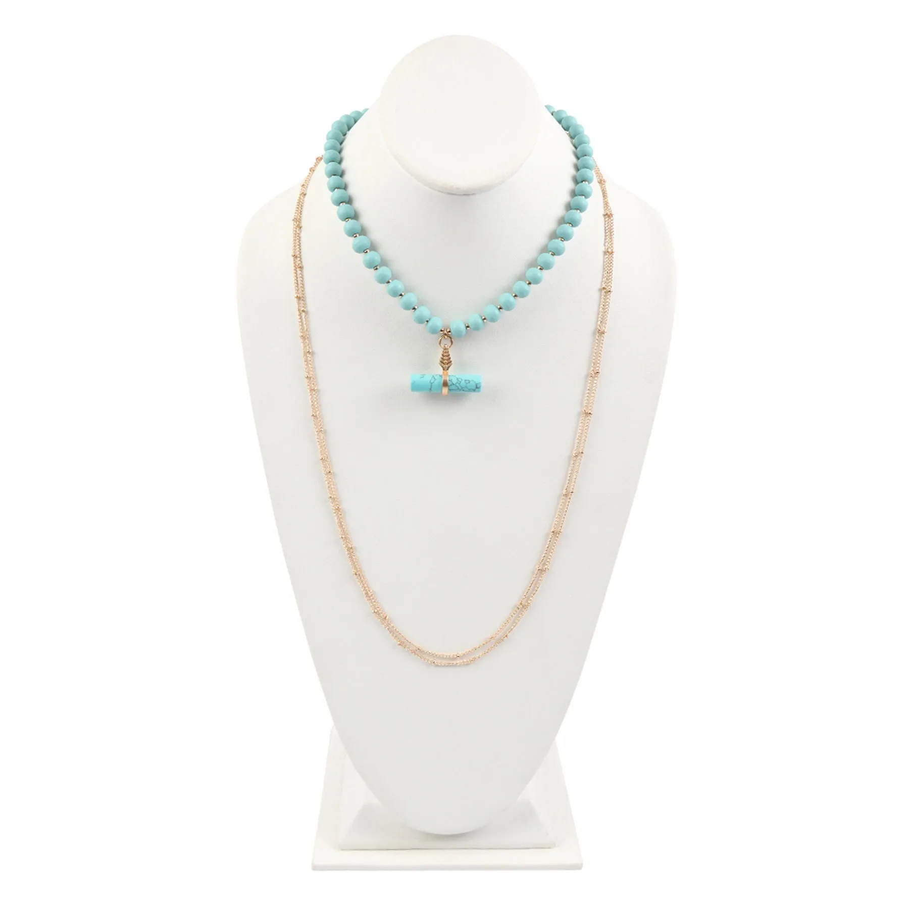 Turquoise Wooden Bead Pendant Necklace