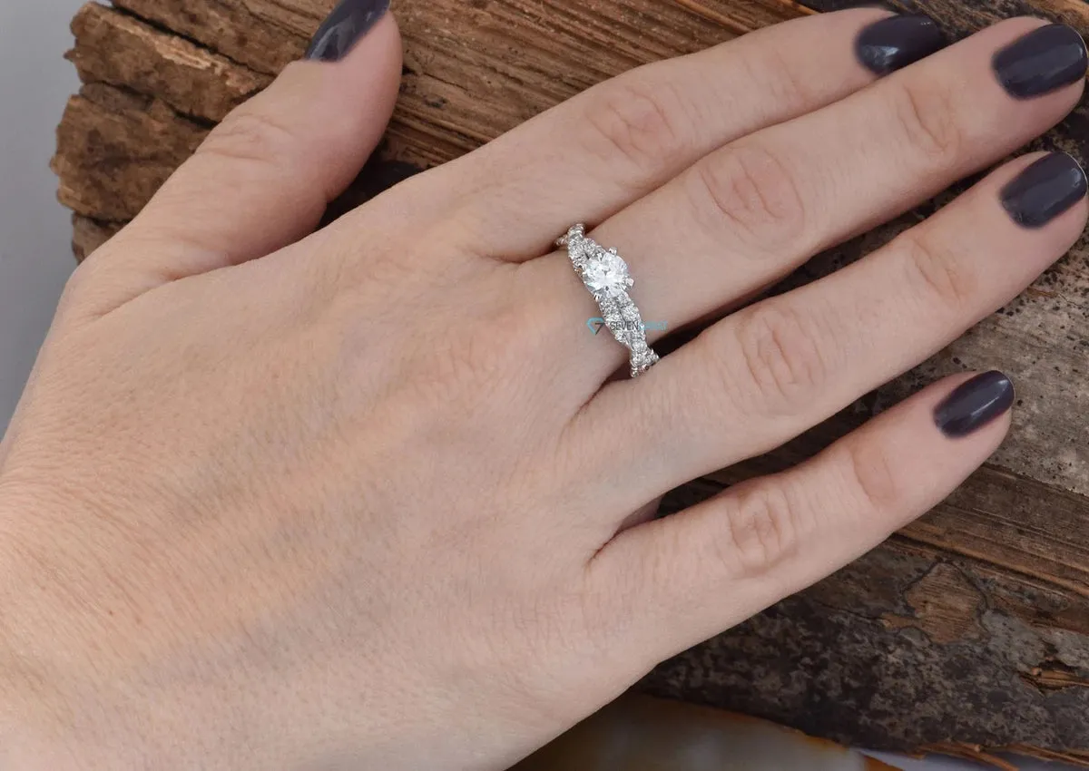 Twist engagement ring- white gold 14k Celtic engagement ring-Engagement diamond ring- Twist diamond ring