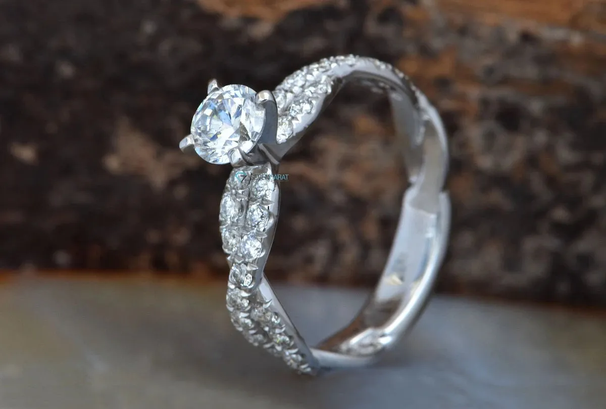 Twist engagement ring- white gold 14k Celtic engagement ring-Engagement diamond ring- Twist diamond ring