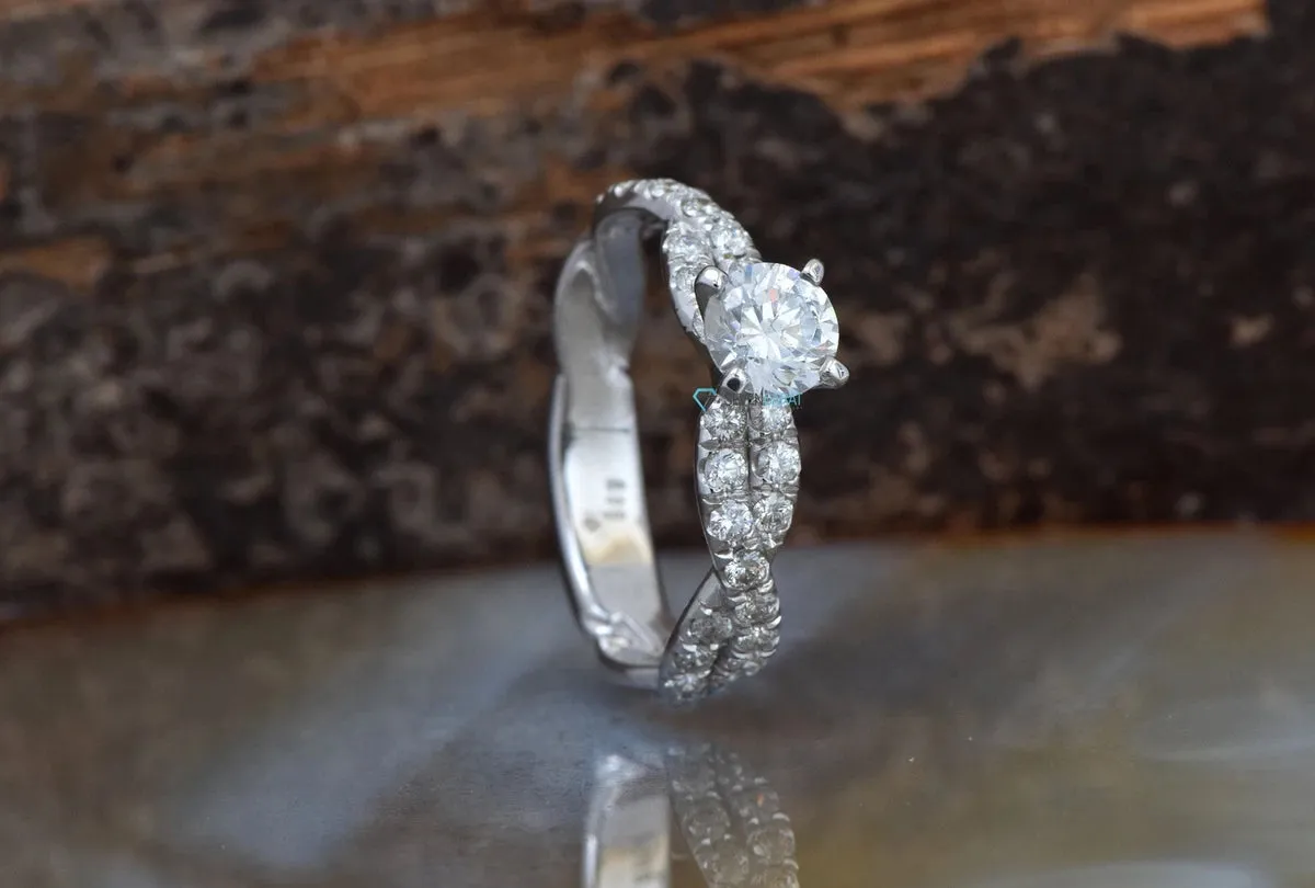 Twist engagement ring- white gold 14k Celtic engagement ring-Engagement diamond ring- Twist diamond ring