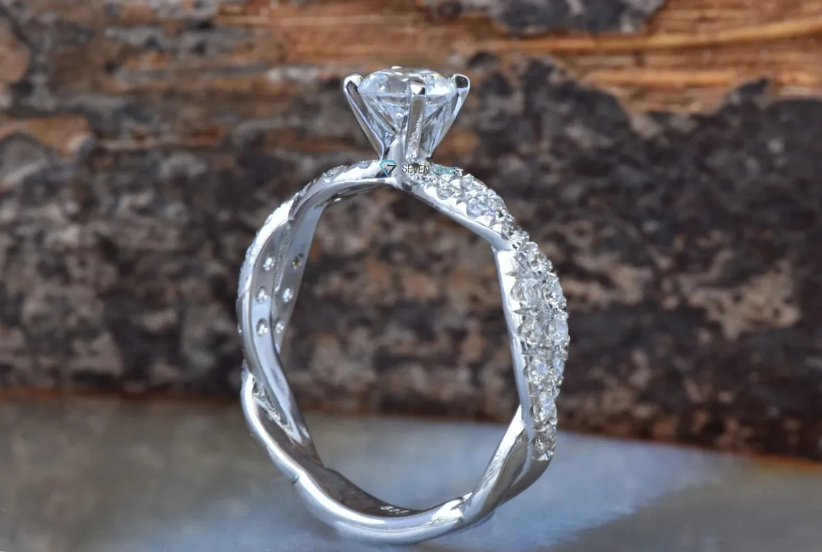 Twist engagement ring- white gold 14k Celtic engagement ring-Engagement diamond ring- Twist diamond ring