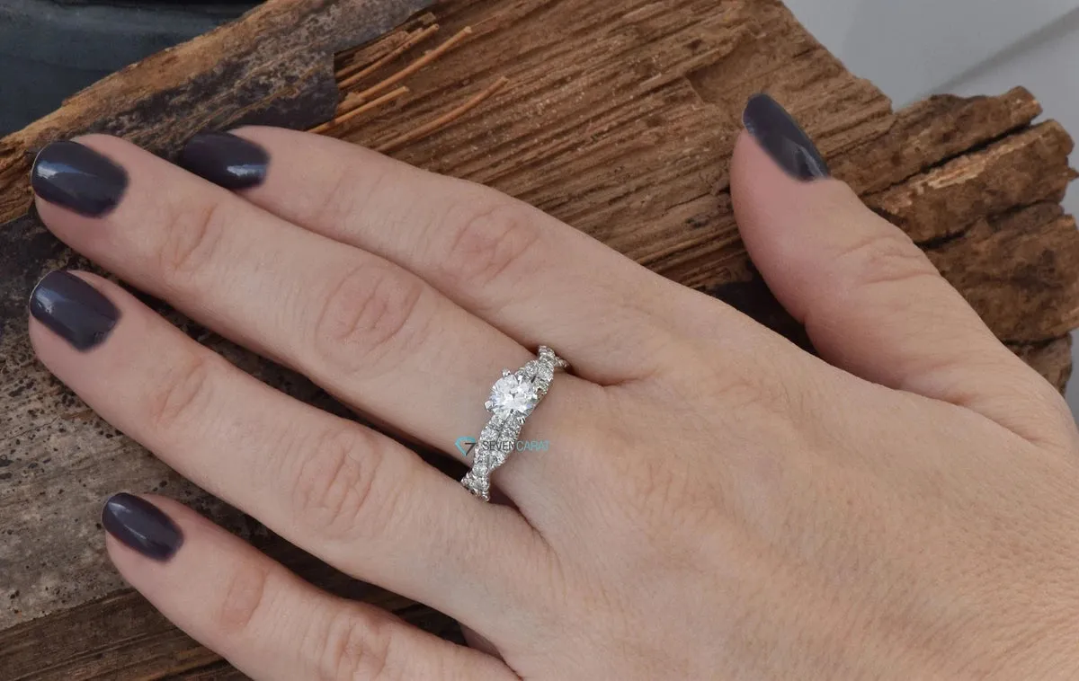 Twist engagement ring- white gold 14k Celtic engagement ring-Engagement diamond ring- Twist diamond ring