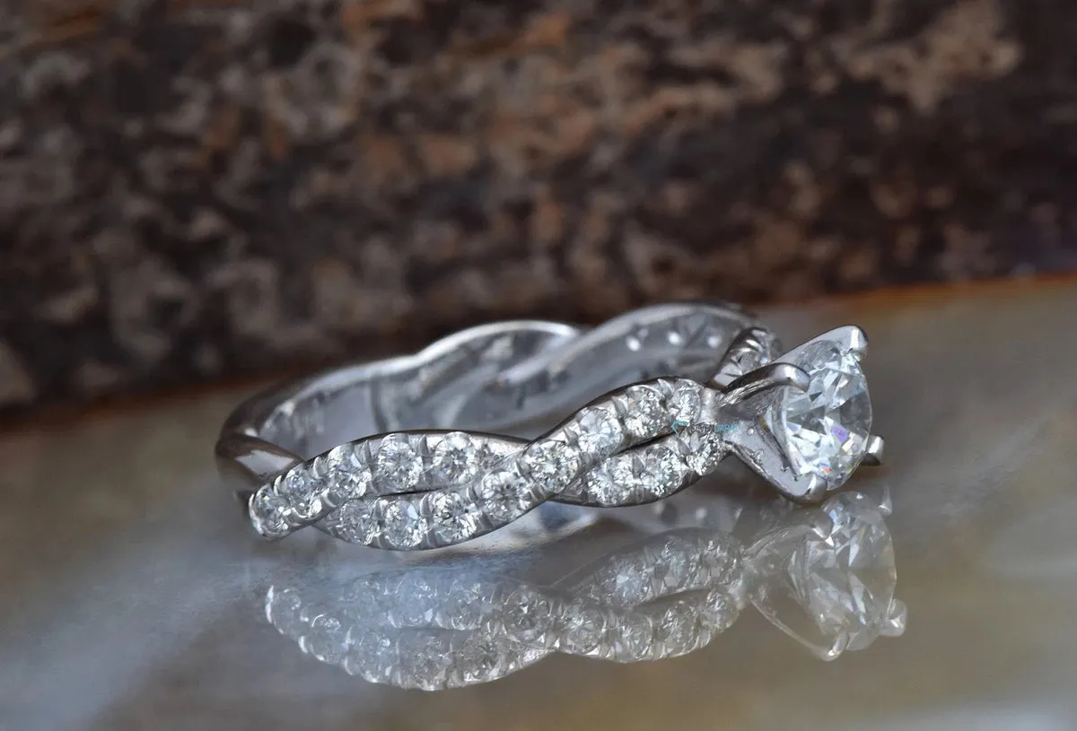 Twist engagement ring- white gold 14k Celtic engagement ring-Engagement diamond ring- Twist diamond ring