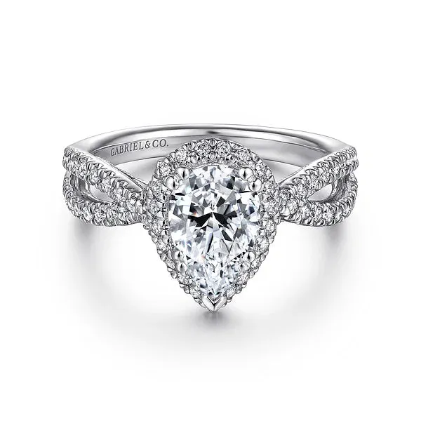 Twisted Pear Shape Halo Diamond Engagement Ring Mounting