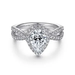 Twisted Pear Shape Halo Diamond Engagement Ring Mounting