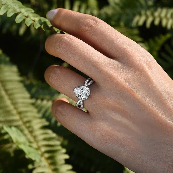 Twisted Pear Shape Halo Diamond Engagement Ring Mounting