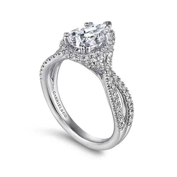 Twisted Pear Shape Halo Diamond Engagement Ring Mounting