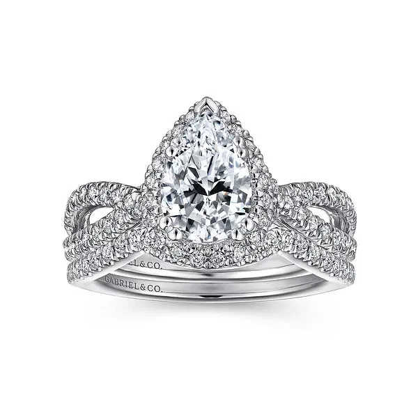 Twisted Pear Shape Halo Diamond Engagement Ring Mounting