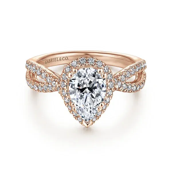 Twisted Pear Shape Halo Diamond Engagement Ring Mounting