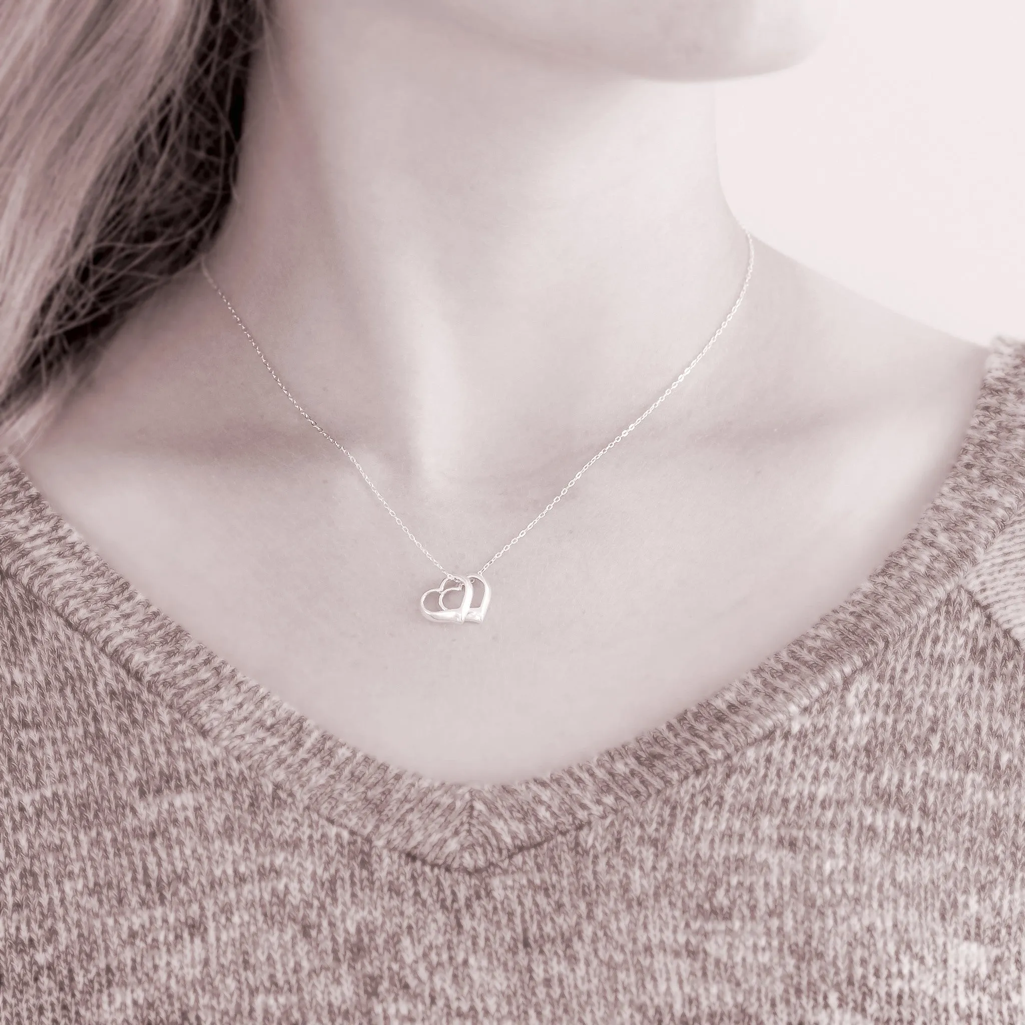 “Two Hearts One Soul” Sterling Silver Necklace | Floating Hearts